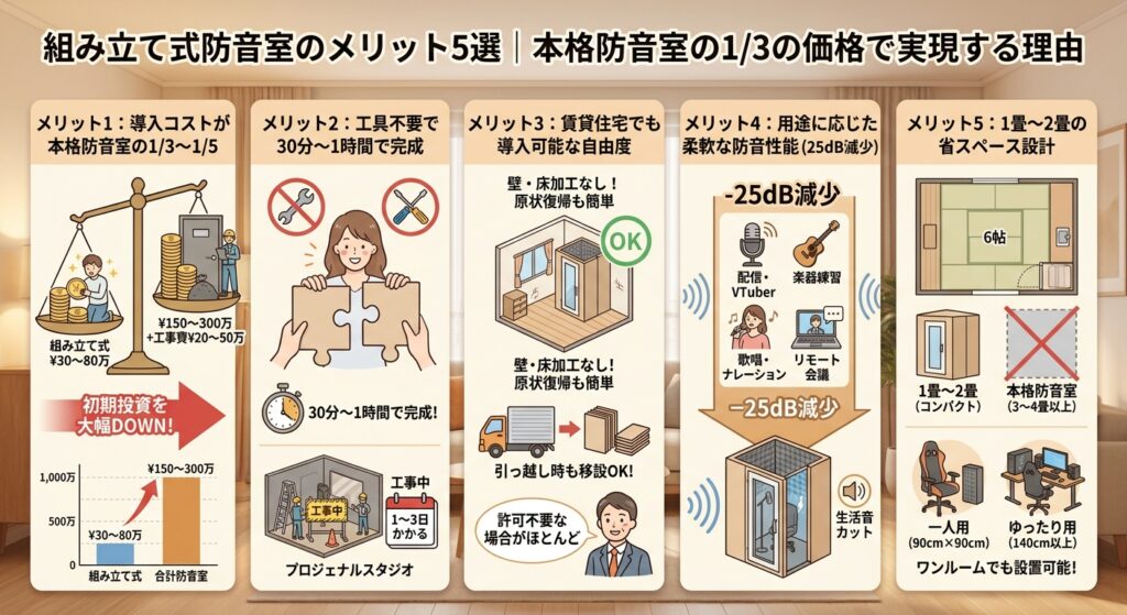 組み立て式防音室のメリット5選｜本格防音室の1/3の価格で実現する理由 