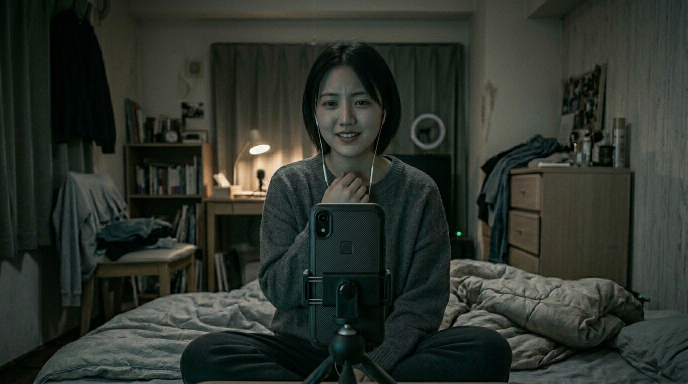 イヤホンで、口パク